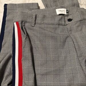 Christos Plaid Trousers with Red-White-Blue Side Stripe